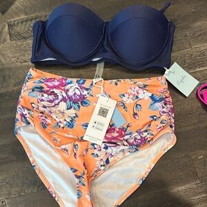 Cupshe Navy and Floral Bikini Set - NWT